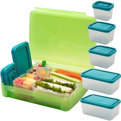 Bentology Bento Lunch Box Set w 5 Leakproof Made-to-Size Snack Containers & Built-In Utensil Holder- Meal Prep Made Easy w Reusable, Kid's Back to School or Office- Durable, BPA Free, Dishwasher Safe - color: Green