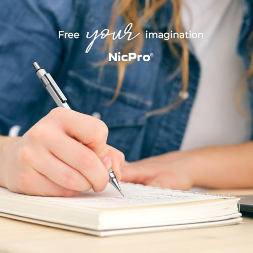 Nicpro 0.7 mm Mechanical Pencil, Metal Drafting Pencil with Eraser | 120 HB Lead Refills, Professional Drawing Pencil for Artists, Students, School, Writing, Sketching - size: 60 Count (Pack of 2)