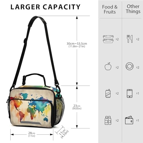Map Color Kids Lunch Box Insulated Lunch Bags Cooler Tote Bag with Removable Shoulder Strap for Boy Girl Student 20848239 - color: Map Color
