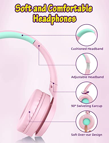 Voopwink Kids Headphones with Microphone, Wired Over Ear Headsets with Limited Volume 85dB/ 94dB for Boys Girls Teens Children Online School/Travel/iPad/Tablet/Cellphone Pink - color: Pink, size: Plug 3.5mm