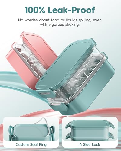 Adults Bento Box with Insulated Lunch Bag, 74oz Capacity 3 Stackable Leak-Proof Bento Box Built-In Utensil and Sauce, PFAS & BPA-Free, Microwave & Dishwasher Safe (Mint Green) - color: Mint Green