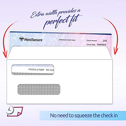 NextDayLabels #8 Double Window Check Envelopes - 100 Pack Ready-Seal Business Envelopes with Security Tint - Self-Sealing Envelopes with Window for Laser Printed Checks - Made in USA - size: #8 Envelope-100 Pack