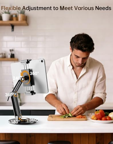 Portable Monitor Stand Desk Holder- Large Clamp Support up to 12.9 14.6 15.6 18.5 inch 360° Rotating Base Swivel for iPad Pro/Mini/Air/Surface Strong Bearing Weight Over 5.5lbs (Up to 17.3'') - size: Up to 17.3''