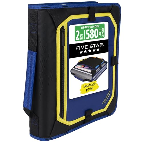 Five Star Zipper Binder 2 Inch O-Rings Case Organiser with Expansion Panel and 5-Tab Expanding File Folder, 580 Sheet Capacity, Cosmic Blast (290520M) - color: Cosmic Blast, size: 1 Pack