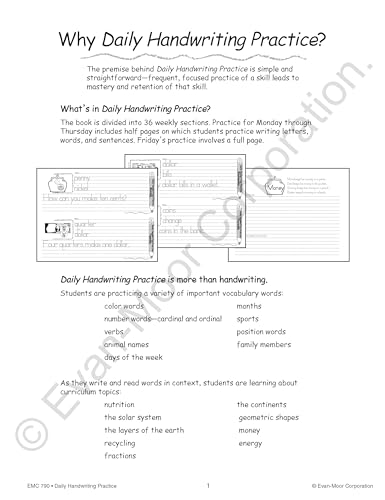 Evan-Moor Daily Handwriting Practice Traditional Manuscript, Kindergarten-Grade 6, Homeschooling and Classroom Resource Workbook, Penmanship, Writing, Letter Placement, Spacing, Alphabet Synonyms