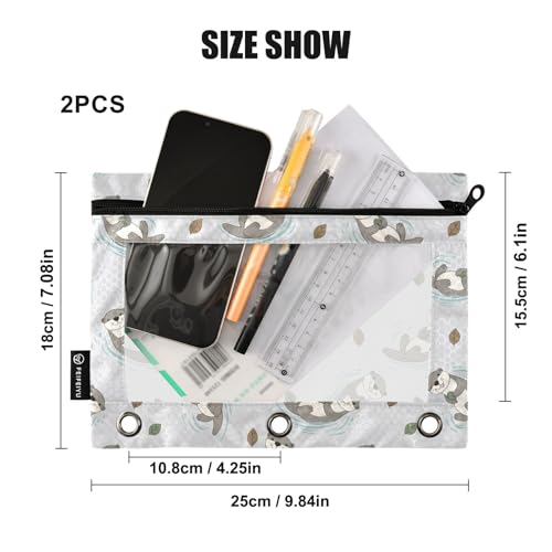 2 Pack Pencil Pouch for 3 Ring Binder Cute Otter Pencil Case Pouch with Clear Window Zipper Binder Pencil Pouches Pen Bag for Office School Supplies - color: Cute Otter