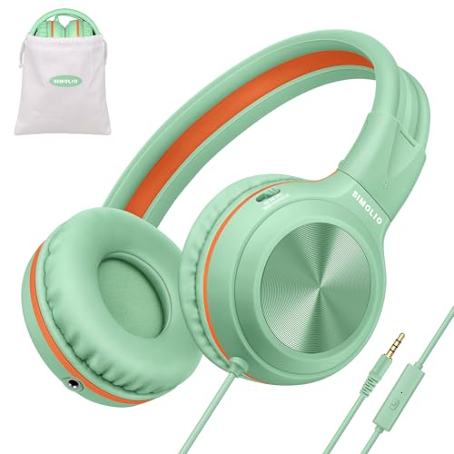 SIMOLIO Wired Headphones with Microphone & Volume Control & 3-Level Switchable Volume Limited & Share Jack & Bag, Stereo Headset for Kids Teens Adults Youth School Plane Travel Gift PC Computer Laptop