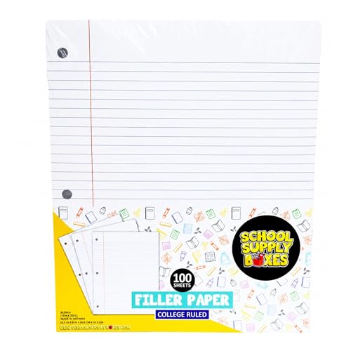School Supply Boxes | College-Ruled Loose Leaf Paper | 4 Pack | 100 Sheets Per Pack, 3-Ring Binder Compatible - color: College-Ruled, size: 4 Pack