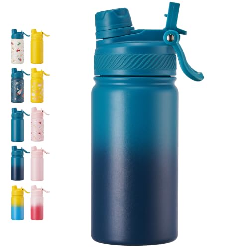 12 oz Kids Water Bottle, 2-in-1 Stainless Steel Vacuum Insulated Water Bottle for Toddler, Leak Proof Spout & Straw, Double Wall Thermal Flask for Boys&Girls, School, Outdoor, Travel (Gradient Blue) - color: Gradient Blue, size: 12 Ounces