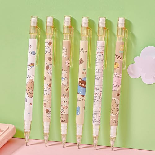 MOZXIRZ 4 Pcs Cute Mechanical Pencils with Top Eraser 0.5mm Cartoon Animal Mechanical Pencil School Pencil for Women (6pcs Animal) - color: 6pcs Animal