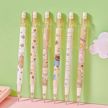 MOZXIRZ 4 Pcs Cute Mechanical Pencils with Top Eraser 0.5mm Cartoon Animal Mechanical Pencil School Pencil for Women (6pcs Animal) - color: 6pcs Animal
