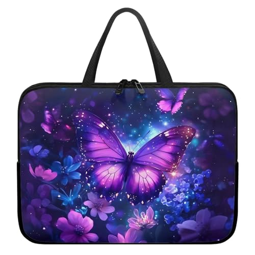 17 Inch Purple Butterfly Laptop Sleeves, Zippered Computer Bag Waterproof Tablet Carrying Cover, Laptop Organizer Tote Bag Portable Notebook Handbag, Back to School Supplies College - color: Purple Butterfly, size: 17 Inch