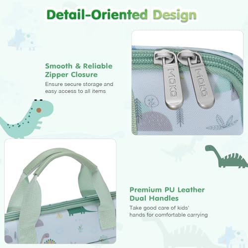 MoKo 10-12.5 Inch Kids Tablet Sleeve Carrying Case for Fire HD 10 13th/11th Gen, Fire HD 8/7 Kids 2022, Tablet Bag with Shoulder Strap for 10/10.1 Inch Android 12/13, Green Dinosaur - color: Green Dinosaur, style: 12.5 Inch