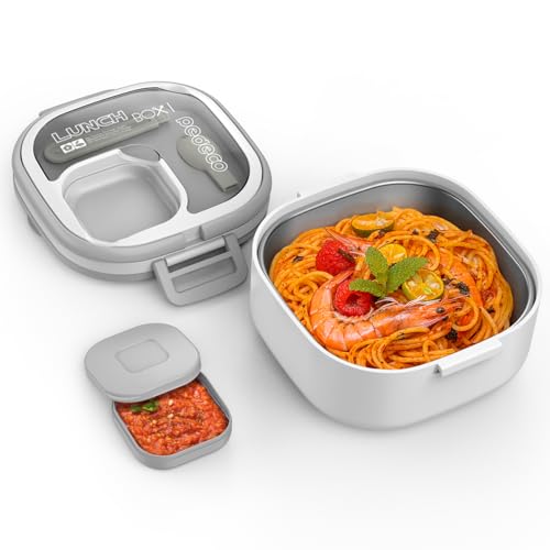 PEDECO Single-Layer Bento Lunch Box for Kids & Adults with Removable Stainless Steel Lunch Container,Dressing Container,BPA-Free,Dishwasher Safe - Includes Utensil(White,Not Insulated) - color: White, size: Stainless Steel Single Layer
