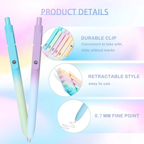 Gel Pens,5pcs 0.7mm Quick Dry Black Ink Fine Point Pens With Smooth Writing | Gradient Color Cute Quick Dry Pens for Journaling Note Taking, Silent Click No Smear Nebula Pen Set, Stocking Stuffers - color: Multicolor & 5 Gradient
