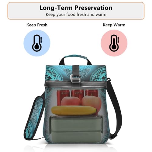 MNSRUU Insulated Lunch Bags Women Men, Blue Skull Moth Butterfly Portable Reusable Thermal Meal Tote Cooler Bag Organizer, Adjustable Shoulder Strap, Handle - color: Skulls 348