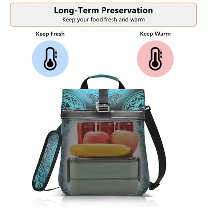 MNSRUU Insulated Lunch Bags Women Men, Blue Skull Moth Butterfly Portable Reusable Thermal Meal Tote Cooler Bag Organizer, Adjustable Shoulder Strap, Handle - color: Skulls 348