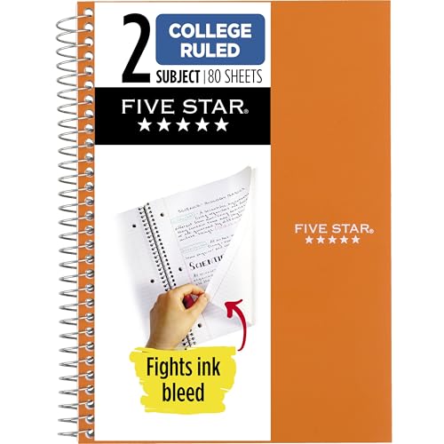 Five Star Spiral Notebook, 2 Subject, College Ruled Paper, 6" x 9-1/2", 80 Sheets, Fights Ink Bleed, Water Resistant Cover, Sedona Orange (840029CD1-ECM) - color: Sedona Orange, size: Pack of 1
