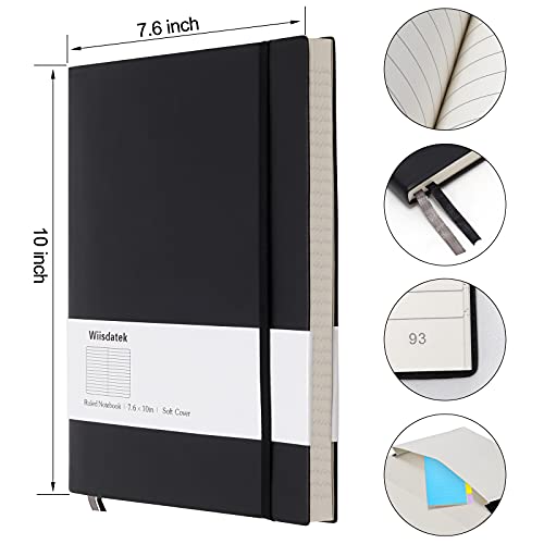 B5 College Ruled Notebooks - 2 Pack B5 Large Journal Notebooks with 376 Numbered Pages,100gsm Thick Lined Paper,Soft PU Leather Cover,7.6 X 10 inch(BLACK) - color: Black