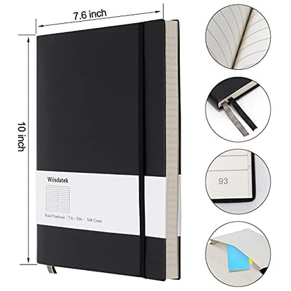 B5 College Ruled Notebooks - 2 Pack B5 Large Journal Notebooks with 376 Numbered Pages,100gsm Thick Lined Paper,Soft PU Leather Cover,7.6 X 10 inch(BLACK) - color: Black