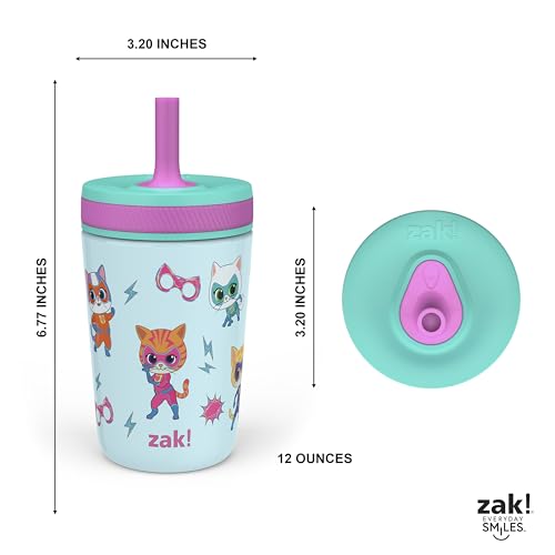 Zak Designs SuperKitties Kelso Toddler Cups For Travel or At Home, 12oz Vacuum Insulated Stainless Steel Sippy Cup With Leak-Proof Design is Perfect For Kids (Ginny, Sparks, Buddy, Bitsy) - color: SuperKitties (Ginny, Sparks, Buddy, Bitsy)