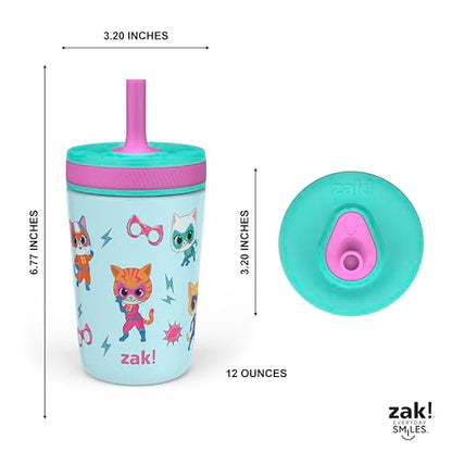 Zak Designs SuperKitties Kelso Toddler Cups For Travel or At Home, 12oz Vacuum Insulated Stainless Steel Sippy Cup With Leak-Proof Design is Perfect For Kids (Ginny, Sparks, Buddy, Bitsy) - color: SuperKitties (Ginny, Sparks, Buddy, Bitsy)