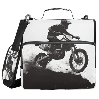 Motocross Rider Zipper Binder for School with Shoulder Strap & Extra Pockets - 1.5 Inch 3-Ring Binder Holds 500+ Sheets, Textbooks, Laptop - color: Motocross Rider