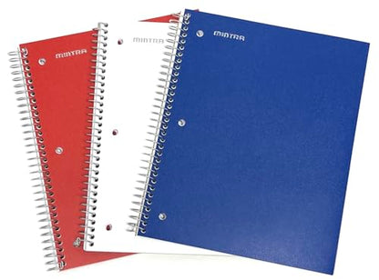 Mintra Office Durable Spiral Notebooks, 1 Subject, (Red, White, Blue, Wide Ruled 3pk) - color: Red, White, Blue, size: Wide Ruled 3pk
