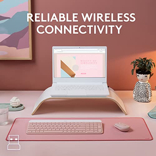 Logitech MK470 Slim Wireless Keyboard and Mouse Combo - Modern Compact Layout, Ultra Quiet, 2.4 GHz USB Receiver, Plug n' Play Connectivity, Compatible with Windows - Rose - color: Rose