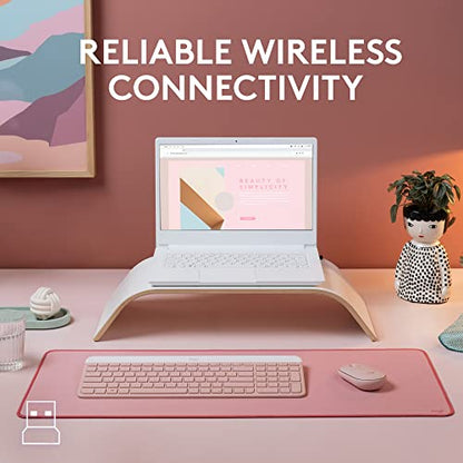 Logitech MK470 Slim Wireless Keyboard and Mouse Combo - Modern Compact Layout, Ultra Quiet, 2.4 GHz USB Receiver, Plug n' Play Connectivity, Compatible with Windows - Rose - color: Rose