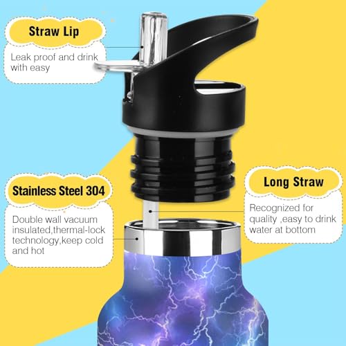 Sport Water Bottle 20 oz Lightning Pattern Kids Stainless Steel Vacuum Insulated Water Flask for Gym School - color: Lightning