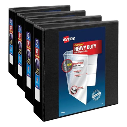 Avery Heavy-Duty View 3 Ring Binder,3 Inch One Touch EZD Rings,670-Sheet Capacity,3.5 Inch Wide Spine,1 Black Binder (79693),(Pack of 4) - size: 3" (Pack of 4)