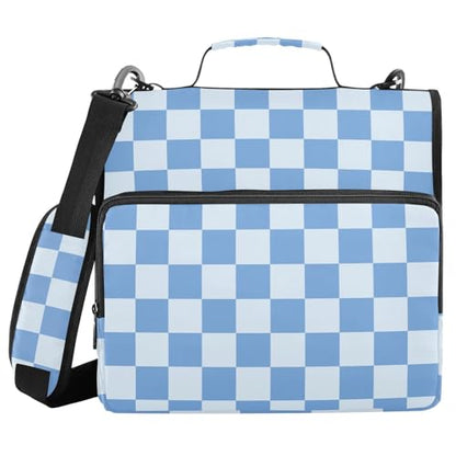 3 Ring Zipper Binder with Shoulder Strap Blue Checkered White Buffalo Plaid 1.5 inch Binders Keeper Large Capacity Multi Pockets for School Office Supplies - color: Multi398, size: Fit 500 Sheets