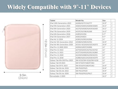 TiMOVO 9-11" Tablet Sleeve Bag for iPad 11-inch A16 2025, iPad 10.9"/10.2"| Air 11 Inch/5th/4th Gen. 10.9", Galaxy Tab A9+/A11Plus 11", Protective Bag with Pocket, Pink - color: Ad-Pink, size: 9-11 Inch