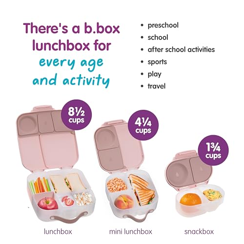 b.box Mini Lunch Box Kids | 4.25 Cup Leak Proof Bento Box for Kids Ages 3+ | 3 Compartment Snack Containers, School Lunch Container, Dishwasher Safe, BPA-Free, PFAS-Free - Blush Crush - color: Blush Crush, size: 1-pack