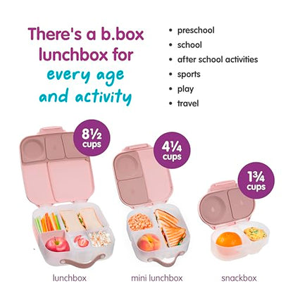 b.box Mini Lunch Box Kids | 4.25 Cup Leak Proof Bento Box for Kids Ages 3+ | 3 Compartment Snack Containers, School Lunch Container, Dishwasher Safe, BPA-Free, PFAS-Free - Blush Crush - color: Blush Crush, size: 1-pack