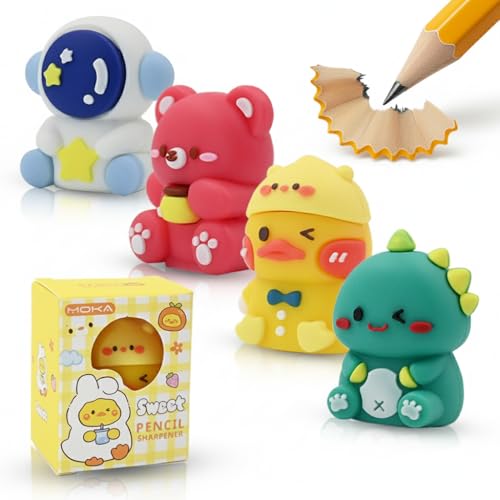 4 PCS Pencil Sharpeners for Kids, Cute Pencil Sharpener Manual, Hand Held Pencil Sharpener, Funny Sharpener Cartoon Creative, Kawaii Stationary Gifts Mini School Office Supplies (Style 4) - style: Style 4