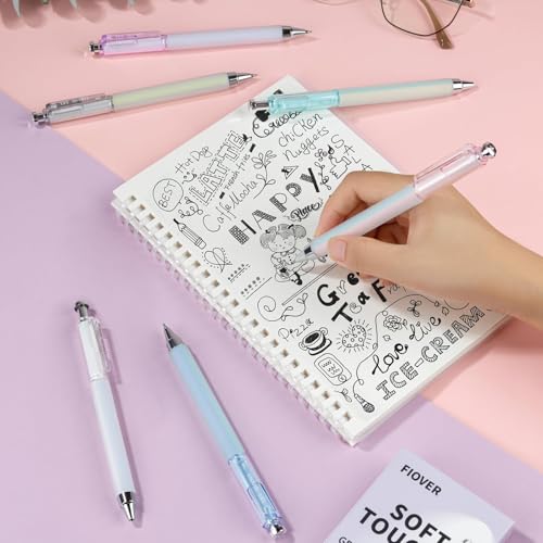 FIOVER Gel Pens, 12 Pcs 0.5mm Quick Dry Black Ink Pens, Fine Point Smooth Writing Pens, Retractable with Silicone Grip, High-End Cute Aesthetic Office School Supplies, Gifts for Women Men (12pcs) - color: 12pcs black