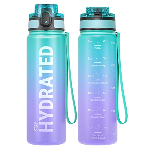 Sahara Sailor Water Bottle, 32/25/17oz Durable and Leakproof Water Bottles Motivational with Time Marker, Tritan, BPA Free, Wide Mouth with Easy Clean Brush for Gym, Travel, School, Office (1 Bottle) - color: Galaxy Magic, size: 16.9 Ounces