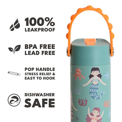 Elemental Insulated Kids Water Bottle, Stainless Steel Water Bottle with Straw Lid & Pop-It Handle, Leak-Proof Water Bottles for School, Boys or Girls, Travelling and Sports, 18oz - Mermaid Sisters - color: Mermaid Sisters