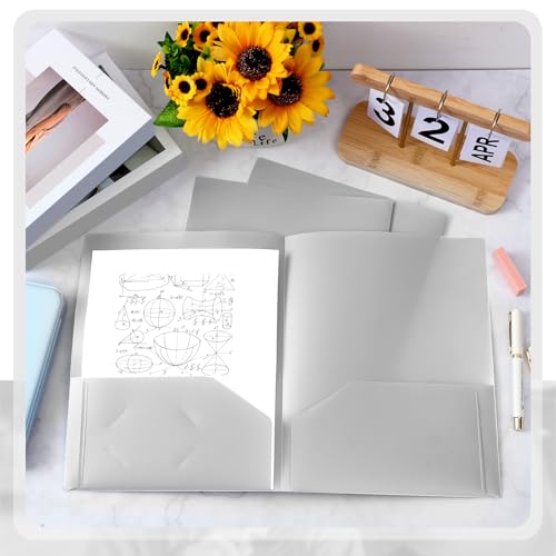 Gueevin 24 Pcs Plastic Folders with Pockets, Back to School Two Pocket Folder Fit Letter Size, Heavy Duty School Business Card Holder for Home Office, 11. 61 x 9. 45 Inches (Gray) - color: Gray