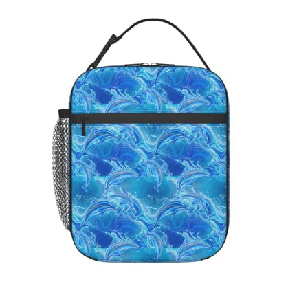 Blue Dolphin Waves Ocean Lunch Bag 10In | Insulated Lunch Box Reusable Tote Bag For Picnic Office For Women Men - color: Style 4
