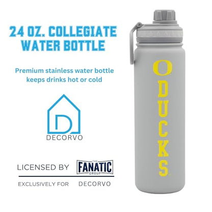 Oregon Water Bottle - Gray Double Walled Stainless Steel 24 oz Keeps Drinks Cold or Hot - color: Oregon Ducks - Gray