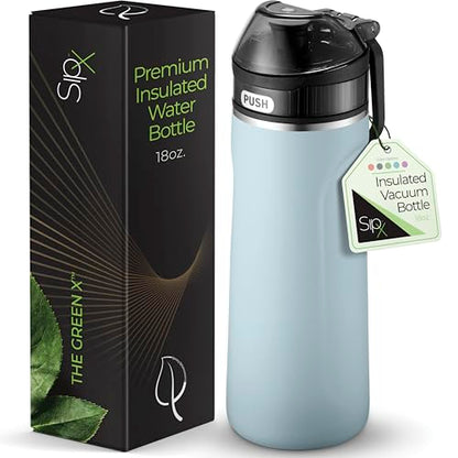 SipX Insulated Water Bottle, Water Bottle with Straw Lid, 18 oz Triple Insulated Stainless Steel, Leakproof, BPA-Free, Slim Durable Metal Bottle for School, Gym & Office, Blue - color: Blue