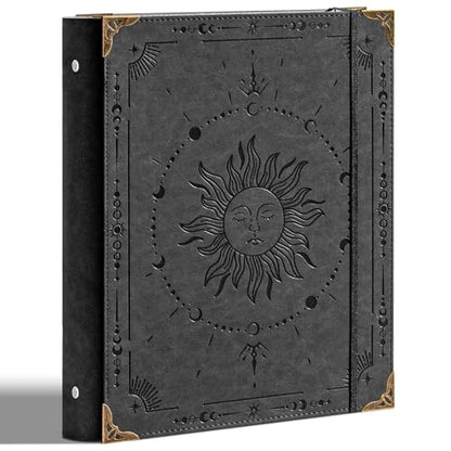 Ovesmusl PU Leather 3 Ring Binder 1.5 Inch Fits 8.5"x11" Letter Size Paper | 1.5 Inch Round Ring Binder Holds 350 Sheets, Notepad Paper Cover Loose Leaf Organizer, Black Sun - color: Black Sun, size: 1.5" Ring