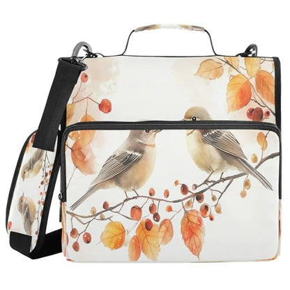 CEBUGI 3 Ring Zipper Binder with Shoulder Strap Multi-Pocket Portfolio Binder 1.5-inch D-Rings Expanding File Folder for School Office Two Birds