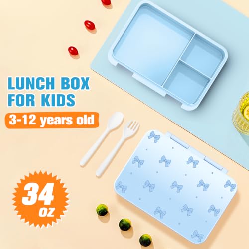 Bevalsa Backpack for Girls, Bow Kids Backpack with Bento Lunch Box, Insulated Bag & Utensils, 34oz Lunch Containers, Cute School Bookbag for Girls Children Teens for Elementary Middle Student (Blue) - color: Blue