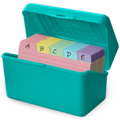 Olivo 3x5 Index Card Holder Box with 100 Cards Dividers Tabs 3"x 5", Teal - color: Teal, size: 3" x 5"