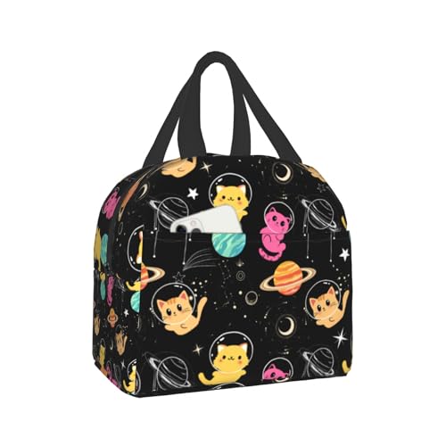Imiss Space Galaxy Lunch Bag for Kids, Cats Cute Reusable Cooler Insulated Lunch Box Tote Bag for Work Picnic School Travel - color: space cat