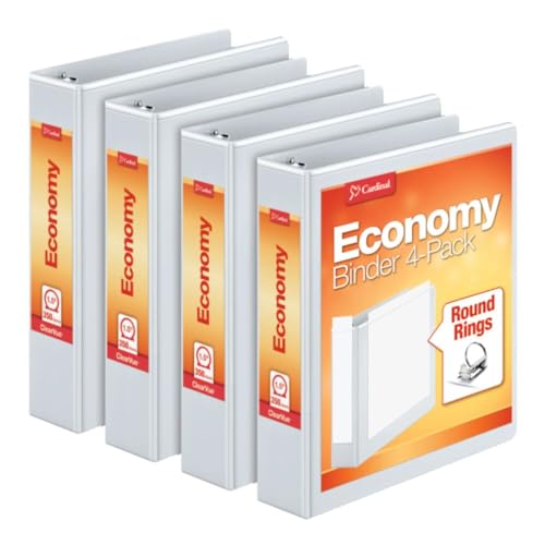 Cardinal 1.5 Inch 3 Ring Binder, Round Ring, White, 4 Pack, Holds 350 Sheets (79517) - size: 1.5-Inch